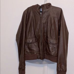 Obey brown faux leather jacket size large